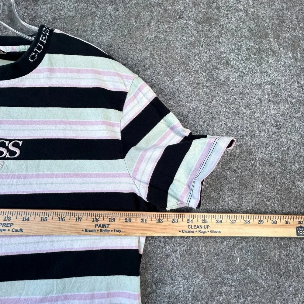 Guess Originals Crewneck T-Shirt Mens M White Black Striped Rogers Short Sleeve - Picture 15 of 16